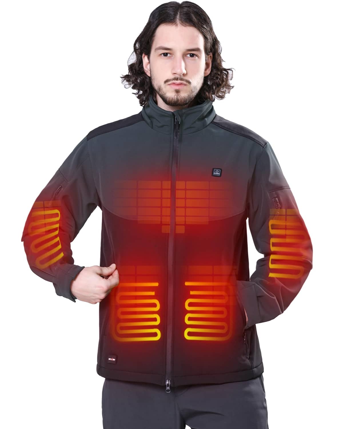DEWBU Soft Shell Heated Jacket for Men with 12V Battery Pack and Detachable Hood