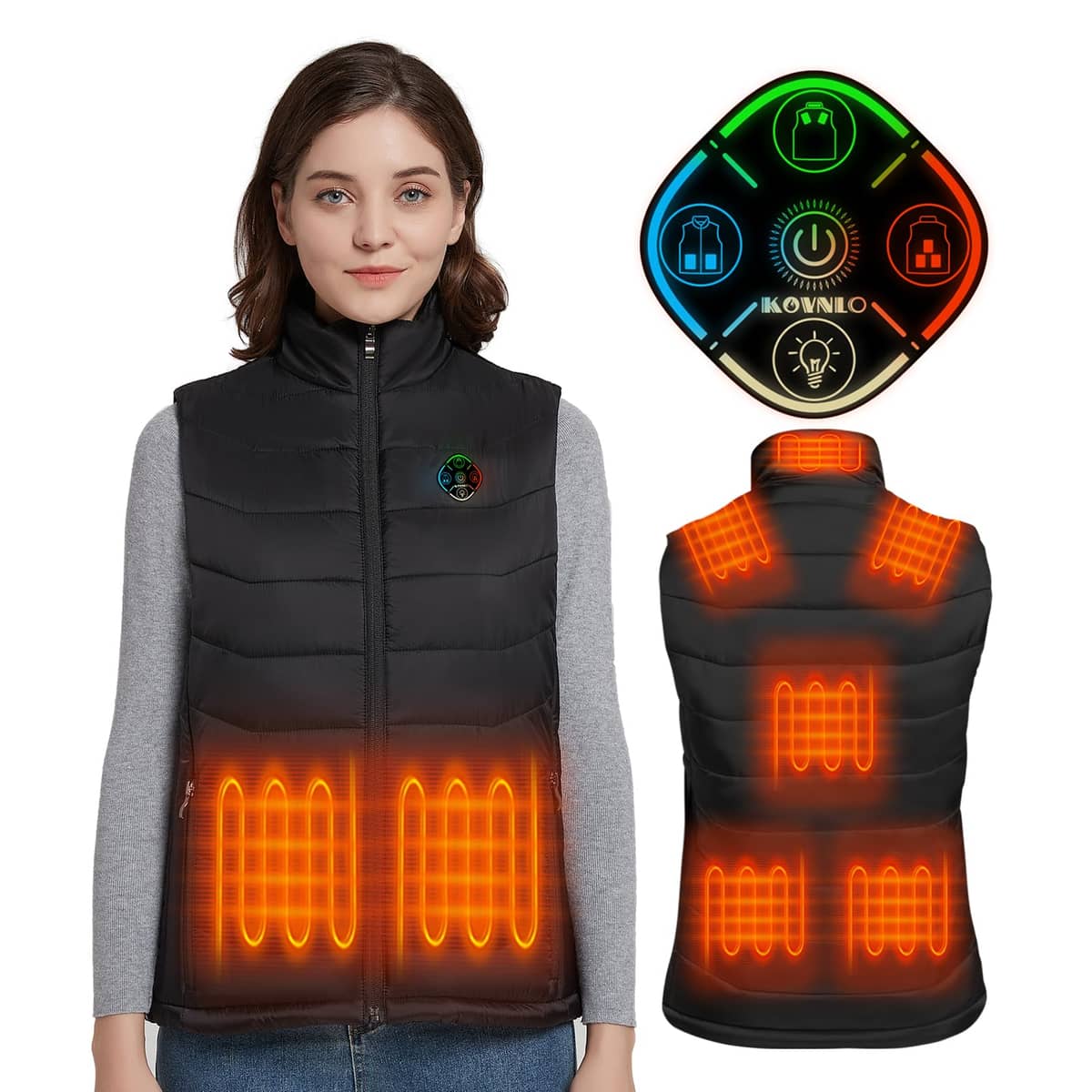 KOVNLO Womens Heated Vest, 5-in-1 Smart Controller (Battery Not Included)