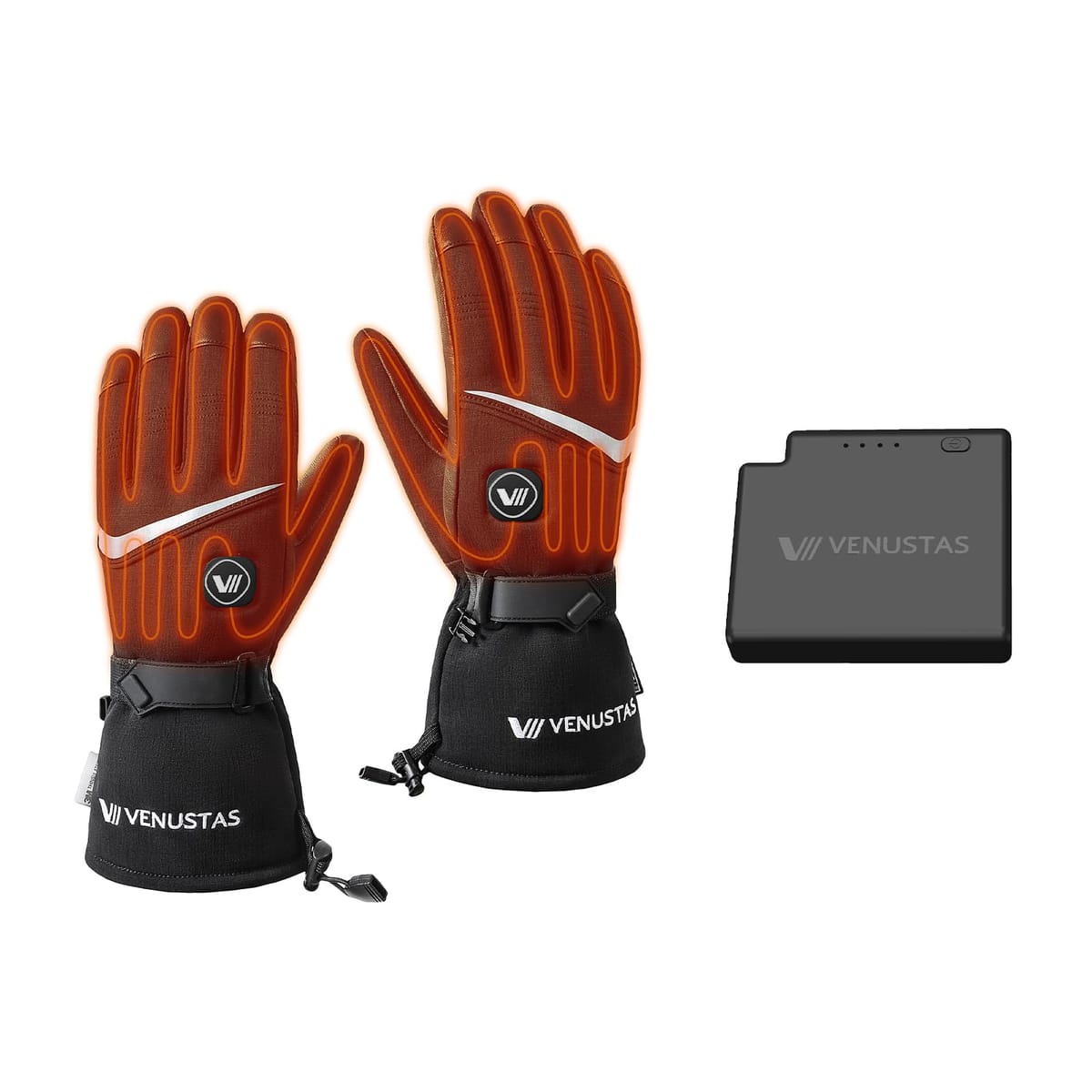 Venustas Heated Gloves for Men & Women (Black L) + 1pc 7.4V Backup Battery, Rechargeable Electric Winter Gloves for Skiing, Motorcycle, Outdoor Work