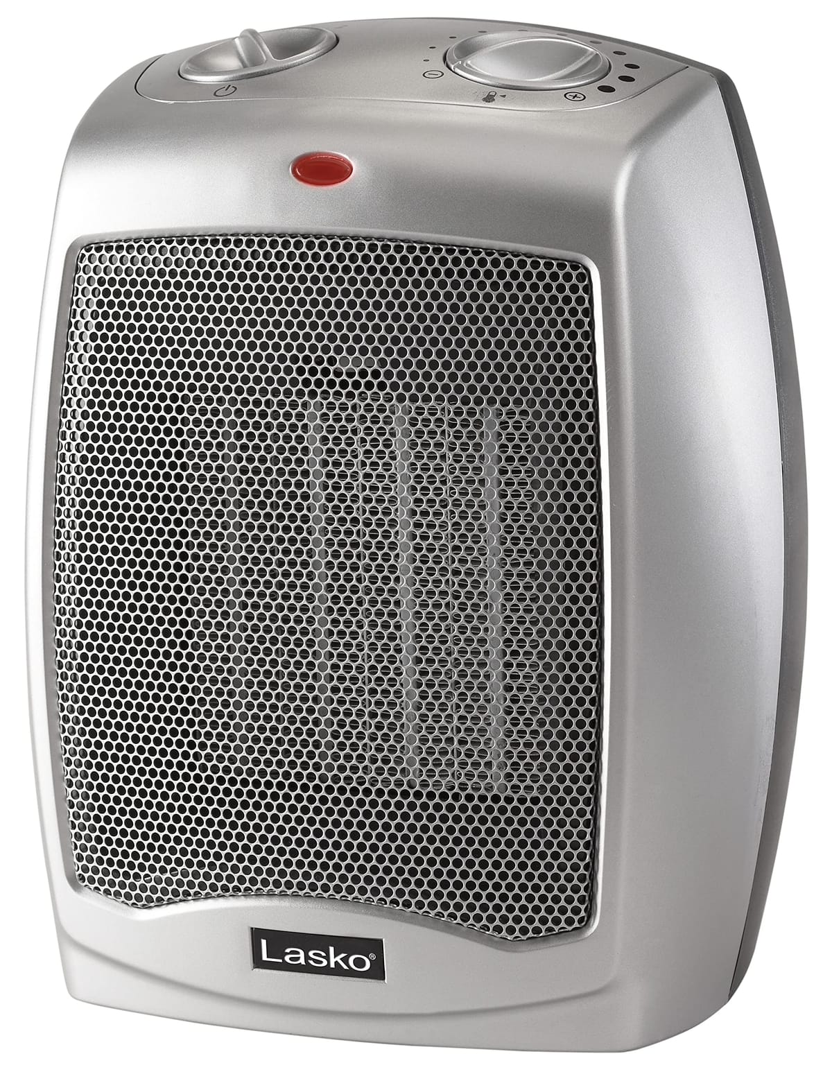 Lasko Desktop Electric Ceramic Space Heater with Adjustable Thermostat, 2 Heat Settings and Fan Only Mode, 9.2 Inches, Silver, 754200